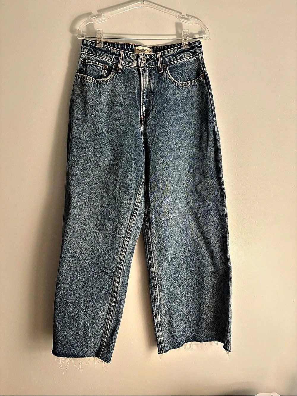 Abercrombie & Fitch Curve Love The Crop Wide Leg High Rise Jeans Blue Waist 27